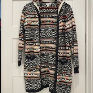 Monteau Multicolor Patterned Hooded Cardigan